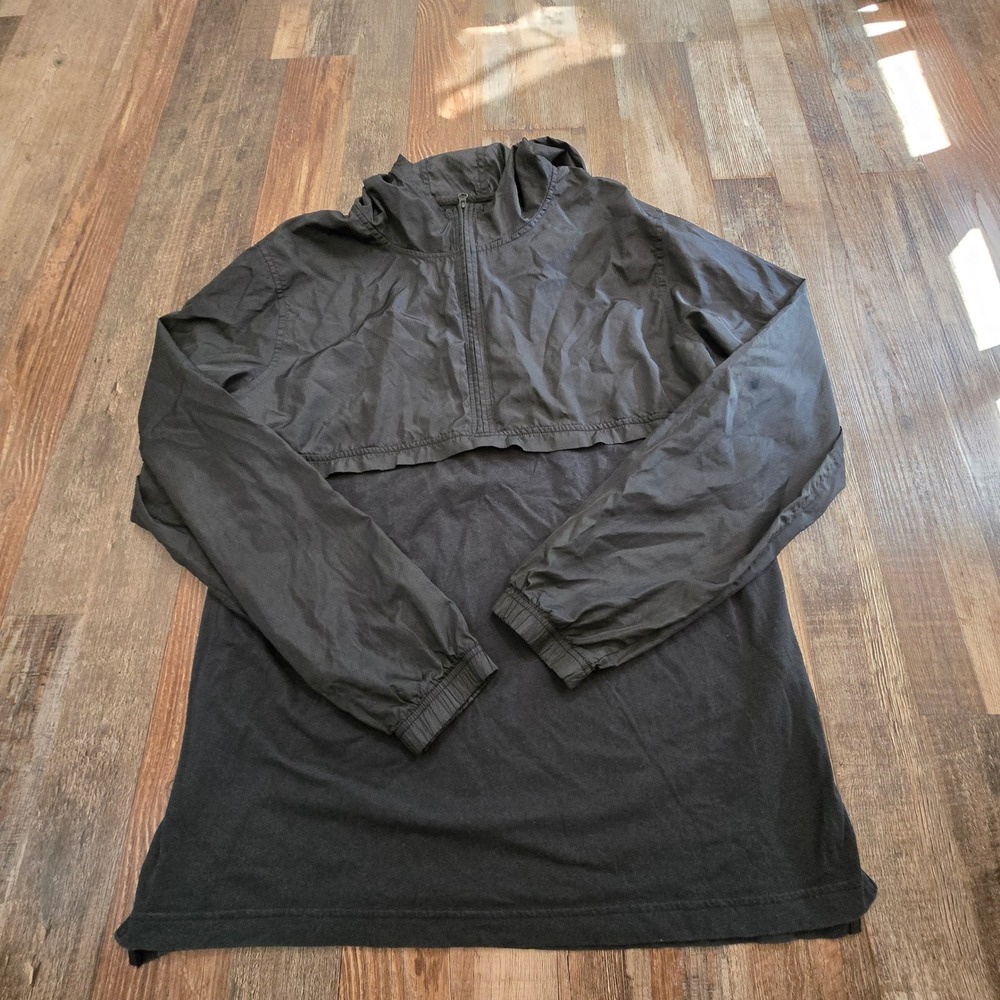 Under Armour Pullover Men XL Black Mixed Media Quarter Zip Hooded Windbreaker